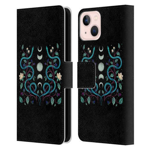 Episodic Drawing Illustration Animals Serpent Moon Leather Book Wallet Case Cover For Apple iPhone 13