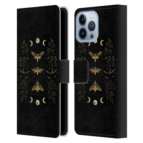 Episodic Drawing Illustration Animals Death Head Moth Night Leather Book Wallet Case Cover For Apple iPhone 13 Pro Max