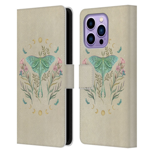 Episodic Drawing Illustration Animals Moth, Butterflies, & Flowers Leather Book Wallet Case Cover For Apple iPhone 14 Pro Max