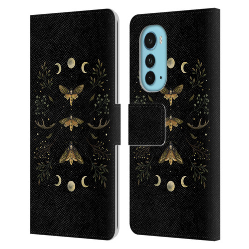 Episodic Drawing Illustration Animals Death Head Moth Night Leather Book Wallet Case Cover For Motorola Edge (2022)