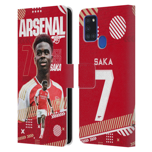 Arsenal FC 2023/24 First Team Bukayo Saka Leather Book Wallet Case Cover For Samsung Galaxy A21s (2020)