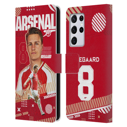 Arsenal FC 2023/24 First Team Martin Ødegaard Leather Book Wallet Case Cover For Samsung Galaxy S21 Ultra 5G