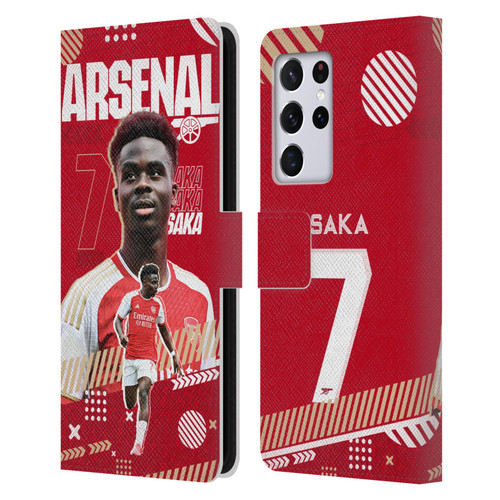 Arsenal FC 2023/24 First Team Bukayo Saka Leather Book Wallet Case Cover For Samsung Galaxy S21 Ultra 5G