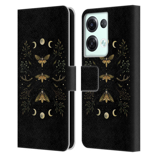 Episodic Drawing Illustration Animals Death Head Moth Night Leather Book Wallet Case Cover For OPPO Reno8 Pro