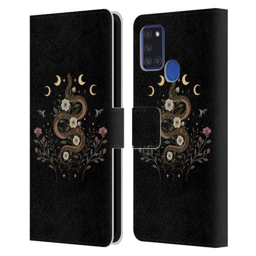 Episodic Drawing Illustration Animals Serpent Spell Leather Book Wallet Case Cover For Samsung Galaxy A21s (2020)