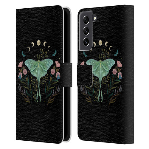 Episodic Drawing Illustration Animals Moth and Flowers Leather Book Wallet Case Cover For Samsung Galaxy S21 FE 5G