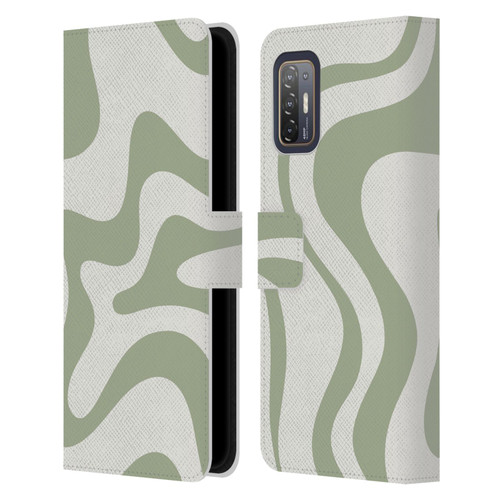 Kierkegaard Design Studio Art Retro Liquid Swirl Sage Green Leather Book Wallet Case Cover For HTC Desire 21 Pro 5G