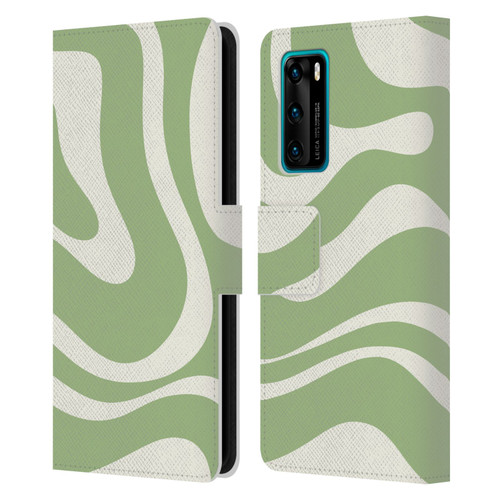 Kierkegaard Design Studio Art Modern Liquid Swirl in Sage Leather Book Wallet Case Cover For Huawei P40 5G