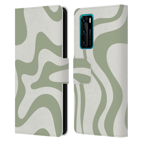 Kierkegaard Design Studio Art Retro Liquid Swirl Sage Green Leather Book Wallet Case Cover For Huawei P40 5G