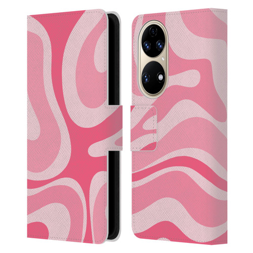 Kierkegaard Design Studio Art Modern Liquid Swirl Candy Pink Leather Book Wallet Case Cover For Huawei P50