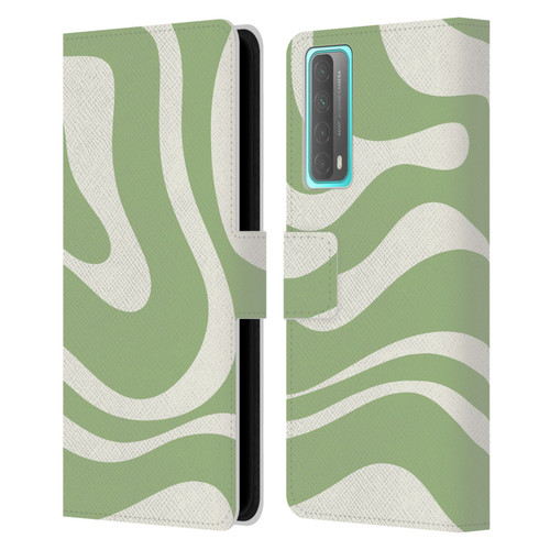 Kierkegaard Design Studio Art Modern Liquid Swirl in Sage Leather Book Wallet Case Cover For Huawei P Smart (2021)