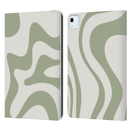 Kierkegaard Design Studio Art Retro Liquid Swirl Sage Green Leather Book Wallet Case Cover For Apple iPad Air 2020 / 2022