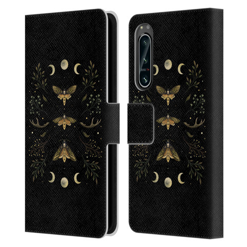 Episodic Drawing Illustration Animals Death Head Moth Night Leather Book Wallet Case Cover For Sony Xperia 5 IV