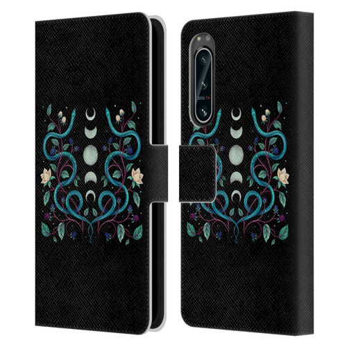 Episodic Drawing Illustration Animals Serpent Moon Leather Book Wallet Case Cover For Sony Xperia 5 IV