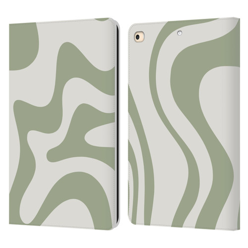 Kierkegaard Design Studio Art Retro Liquid Swirl Sage Green Leather Book Wallet Case Cover For Apple iPad 9.7 2017 / iPad 9.7 2018