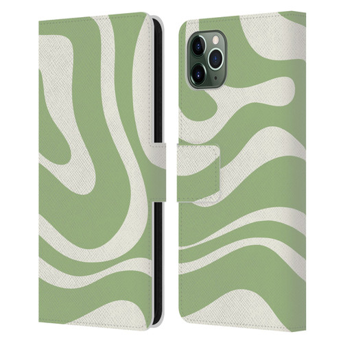 Kierkegaard Design Studio Art Modern Liquid Swirl in Sage Leather Book Wallet Case Cover For Apple iPhone 11 Pro Max