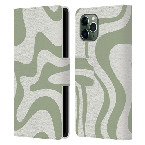 Kierkegaard Design Studio Art Retro Liquid Swirl Sage Green Leather Book Wallet Case Cover For Apple iPhone 11 Pro