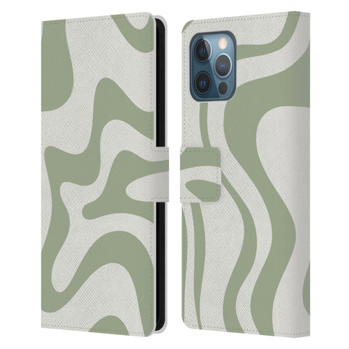 Kierkegaard Design Studio Art Retro Liquid Swirl Sage Green Leather Book Wallet Case Cover For Apple iPhone 12 Pro Max