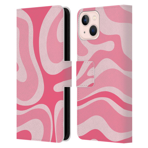 Kierkegaard Design Studio Art Modern Liquid Swirl Candy Pink Leather Book Wallet Case Cover For Apple iPhone 13
