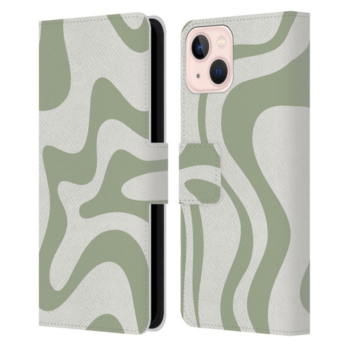 Kierkegaard Design Studio Art Retro Liquid Swirl Sage Green Leather Book Wallet Case Cover For Apple iPhone 13