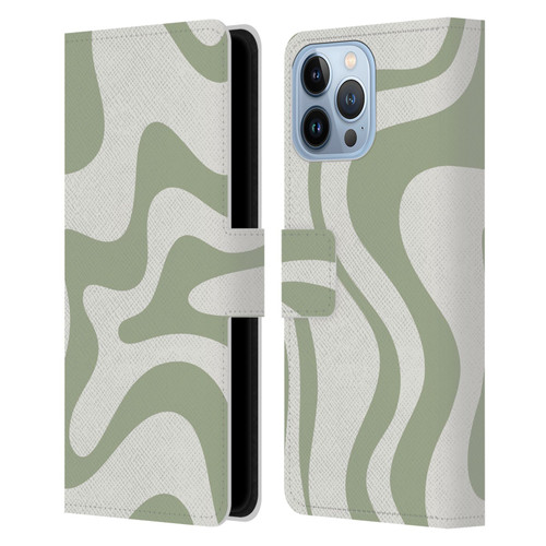 Kierkegaard Design Studio Art Retro Liquid Swirl Sage Green Leather Book Wallet Case Cover For Apple iPhone 13 Pro Max