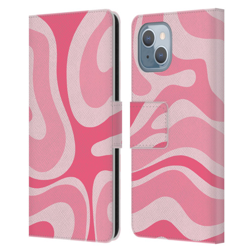 Kierkegaard Design Studio Art Modern Liquid Swirl Candy Pink Leather Book Wallet Case Cover For Apple iPhone 14