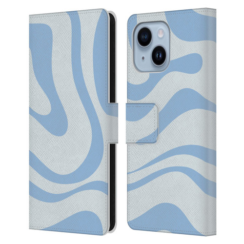 Kierkegaard Design Studio Art Blue Abstract Swirl Pattern Leather Book Wallet Case Cover For Apple iPhone 14 Plus