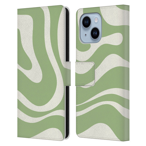 Kierkegaard Design Studio Art Modern Liquid Swirl in Sage Leather Book Wallet Case Cover For Apple iPhone 14 Plus