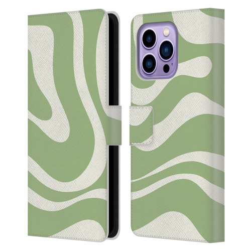Kierkegaard Design Studio Art Modern Liquid Swirl in Sage Leather Book Wallet Case Cover For Apple iPhone 14 Pro Max