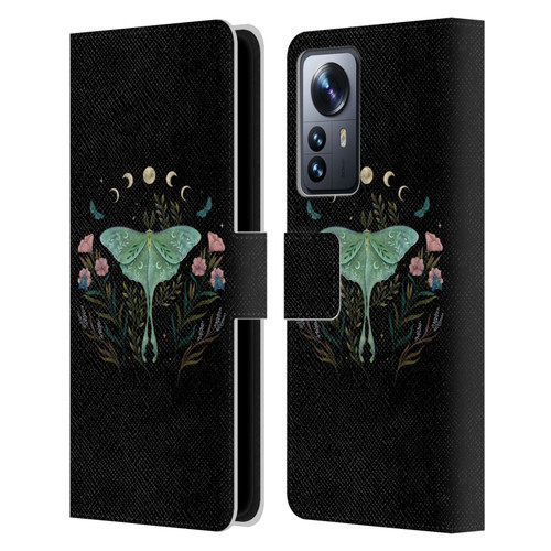 Episodic Drawing Illustration Animals Moth and Flowers Leather Book Wallet Case Cover For Xiaomi 12 Pro