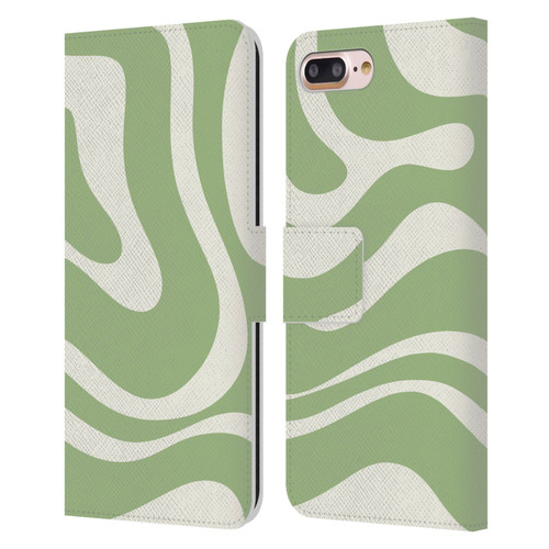 Kierkegaard Design Studio Art Modern Liquid Swirl in Sage Leather Book Wallet Case Cover For Apple iPhone 7 Plus / iPhone 8 Plus