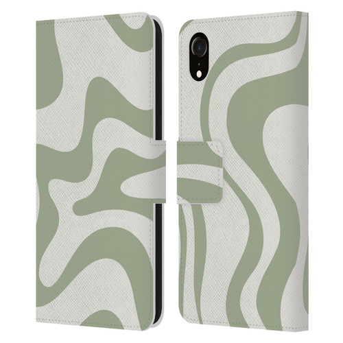 Kierkegaard Design Studio Art Retro Liquid Swirl Sage Green Leather Book Wallet Case Cover For Apple iPhone XR