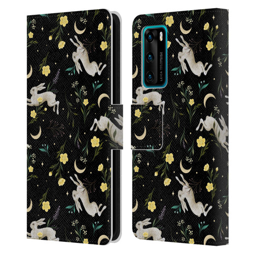 Episodic Drawing Pattern Bunny Night Leather Book Wallet Case Cover For Huawei P40 5G