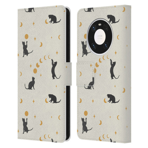 Episodic Drawing Pattern Cat And Moon Leather Book Wallet Case Cover For Huawei Mate 40 Pro 5G