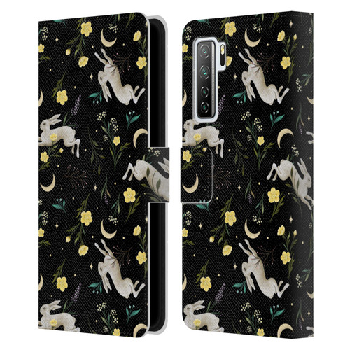 Episodic Drawing Pattern Bunny Night Leather Book Wallet Case Cover For Huawei Nova 7 SE/P40 Lite 5G