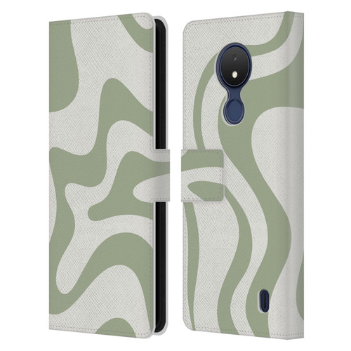 Kierkegaard Design Studio Art Retro Liquid Swirl Sage Green Leather Book Wallet Case Cover For Nokia C21