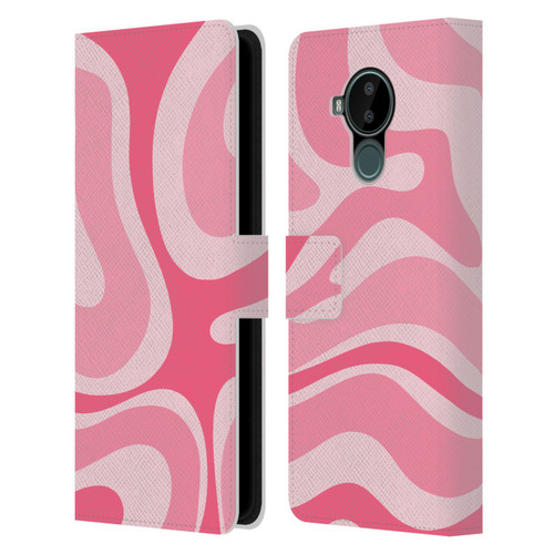 Kierkegaard Design Studio Art Modern Liquid Swirl Candy Pink Leather Book Wallet Case Cover For Nokia C30