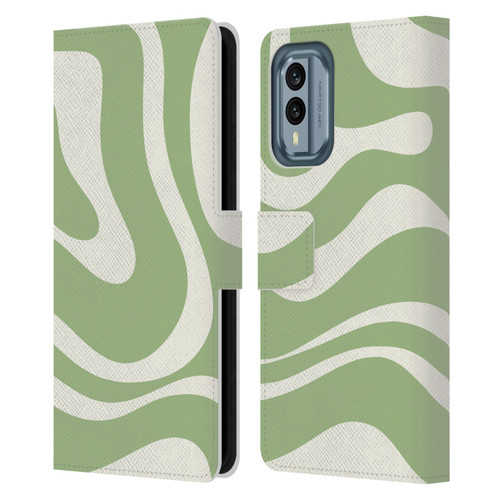 Kierkegaard Design Studio Art Modern Liquid Swirl in Sage Leather Book Wallet Case Cover For Nokia X30
