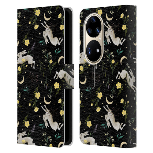 Episodic Drawing Pattern Bunny Night Leather Book Wallet Case Cover For Huawei P50 Pro