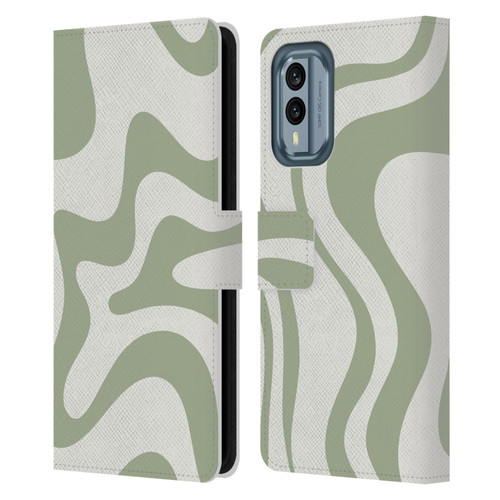 Kierkegaard Design Studio Art Retro Liquid Swirl Sage Green Leather Book Wallet Case Cover For Nokia X30