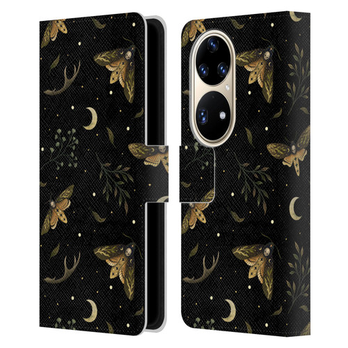 Episodic Drawing Pattern Death Head Moth Leather Book Wallet Case Cover For Huawei P50 Pro