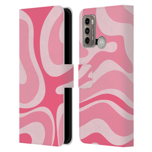 Kierkegaard Design Studio Art Modern Liquid Swirl Candy Pink Leather Book Wallet Case Cover For Motorola Moto G60 / Moto G40 Fusion