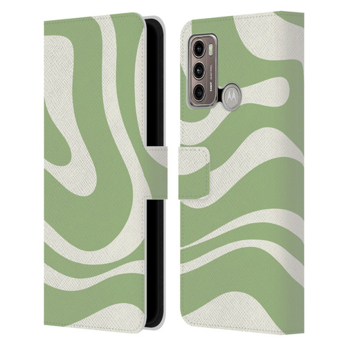 Kierkegaard Design Studio Art Modern Liquid Swirl in Sage Leather Book Wallet Case Cover For Motorola Moto G60 / Moto G40 Fusion