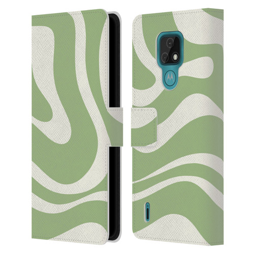 Kierkegaard Design Studio Art Modern Liquid Swirl in Sage Leather Book Wallet Case Cover For Motorola Moto E7