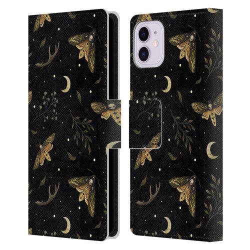 Episodic Drawing Pattern Death Head Moth Leather Book Wallet Case Cover For Apple iPhone 11