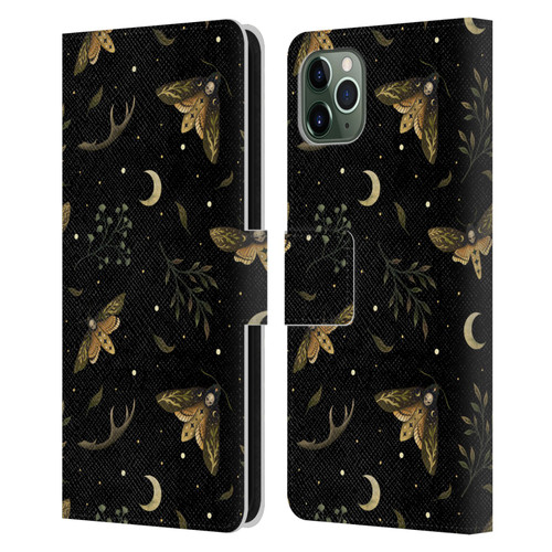 Episodic Drawing Pattern Death Head Moth Leather Book Wallet Case Cover For Apple iPhone 11 Pro Max