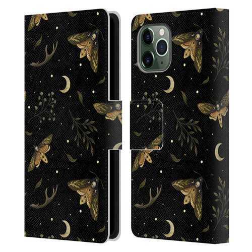 Episodic Drawing Pattern Death Head Moth Leather Book Wallet Case Cover For Apple iPhone 11 Pro