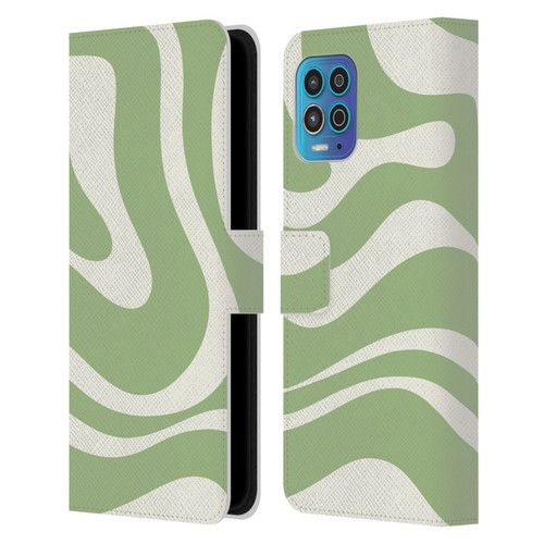 Kierkegaard Design Studio Art Modern Liquid Swirl in Sage Leather Book Wallet Case Cover For Motorola Moto G100