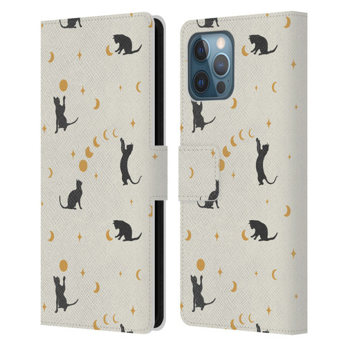 Episodic Drawing Pattern Cat And Moon Leather Book Wallet Case Cover For Apple iPhone 12 Pro Max