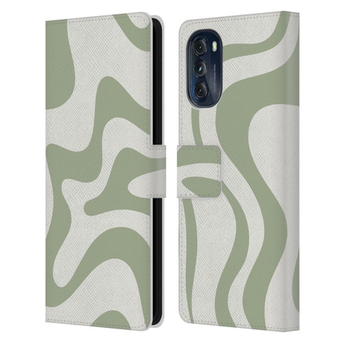 Kierkegaard Design Studio Art Retro Liquid Swirl Sage Green Leather Book Wallet Case Cover For Motorola Moto G (2022)